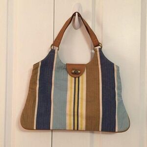 Gap Nautical Stripe Canvas Vegan Leather Double Handle Toggle Closure Bag